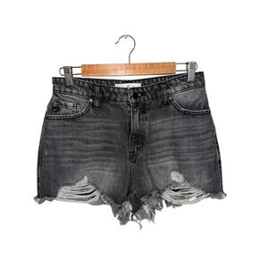 KanCan High Rise Distressed Black Denim Shorts Frayed Hem‎ KC7259LG Size 7/27